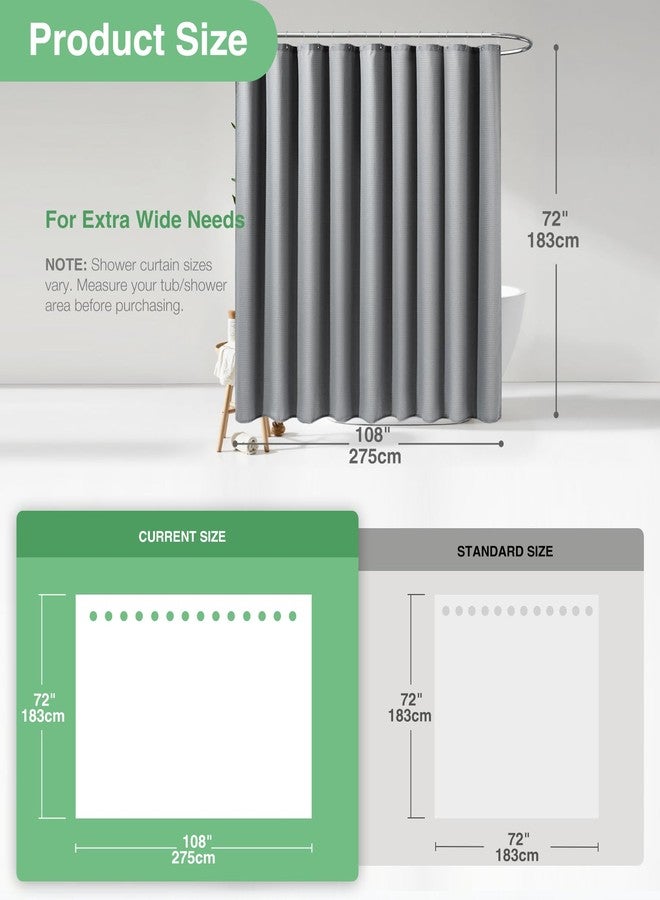Dynamene ستارة حمام عريضة للغاية من داينامين - ستارة حمام سميكة من قماش سميك بنسيج وافل بعرض 108 بوصة، طقم ستارة حمام فندقية متينة بألوان محايدة مع 18 خطافًا بلاستيكيًا، 108 × 72، رمادي/رمادي - Image 3
